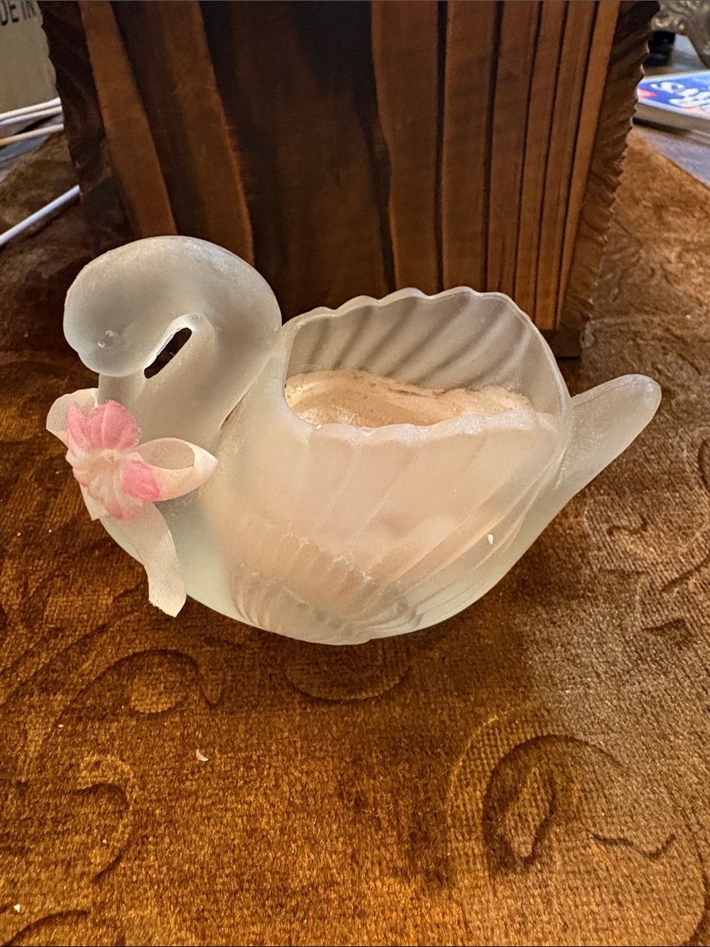 Vintage, Vaseline, Frosted Glass Swan